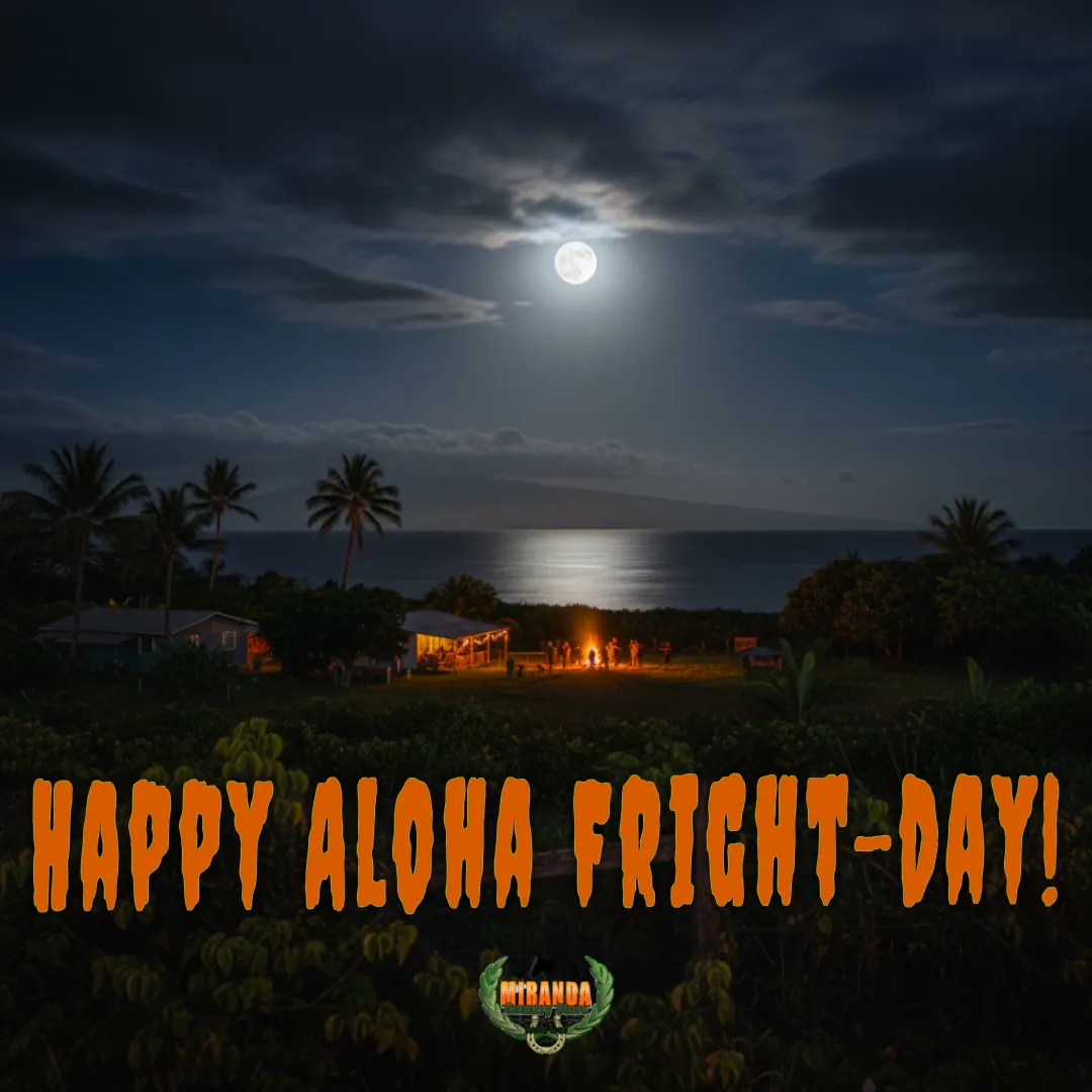 Rural Hawaiʻi evening scene with waxing gibbous moon rising above Mauna Kea, ranch fencing and mist