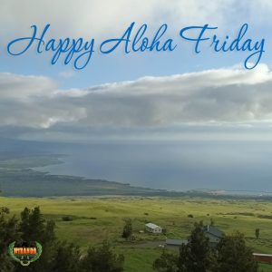 Photo of a farm and ranch in Kawaihae, Hawaii. Blue skies, Pacific ocean and Kona coastline in the distance.