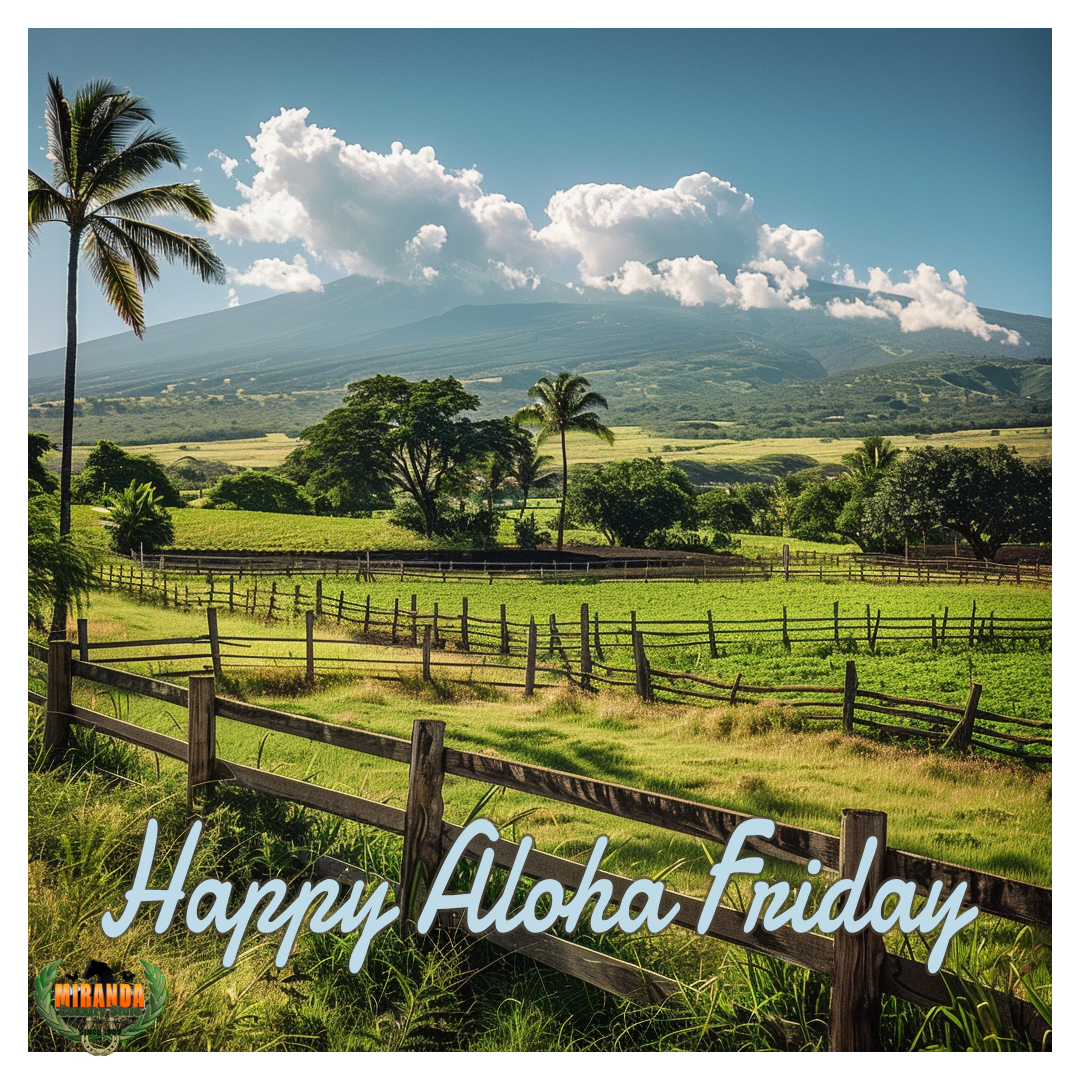 A scenic view of a lush tropical farm with mountains in the background, representing the rural charm of Moku o Keawe.